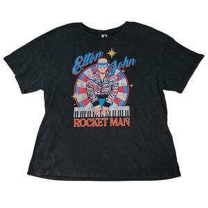 Women's Soft Lightweight Crewneck Short Sleeve Band Graphic Tee - Elton John